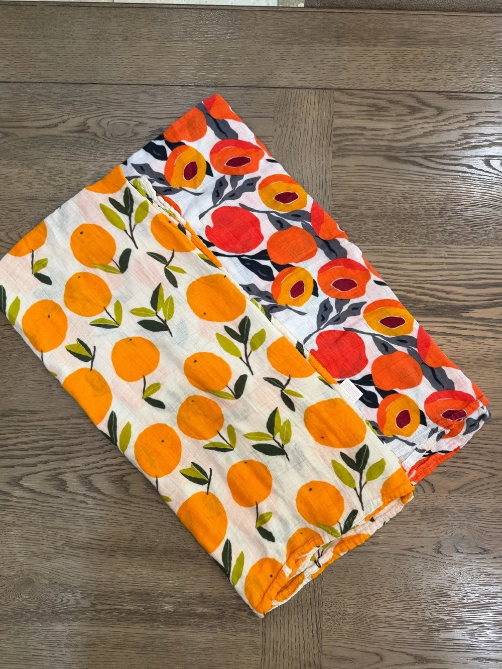 Muslin 2pk Bamboo & Cotton Orange 🍊 Apricot Fruit Print Baby Swaddle Blankets